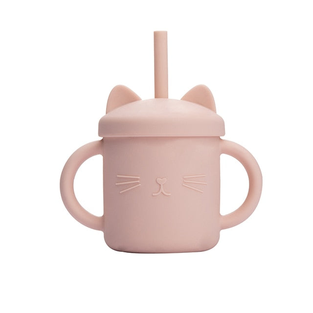 Silicone Cat Shaped Cup Learning Cup with Lid and Straw
