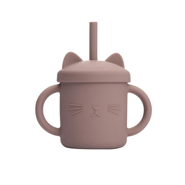 Silicone Cat Shaped Cup Learning Cup with Lid and Straw