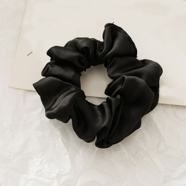 Silk Scrunchie Elastic Handmade 1PC Satin Silk Solid Color