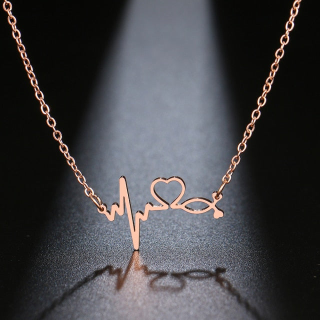 Stethoscope Heartbeat Gold Necklace