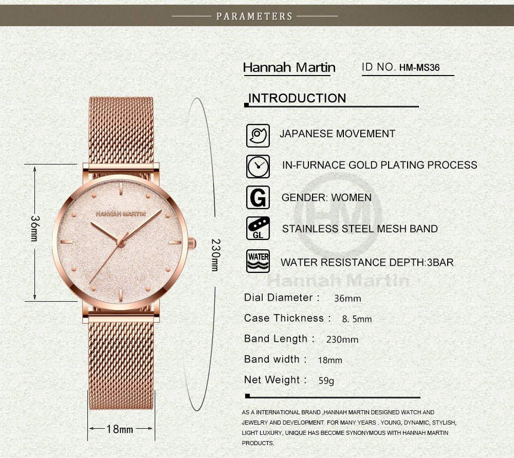 Sahara Desert Dial Japan Quartz Wristwatch Stainless Steel Rose Gold Waterproof Watch for Women