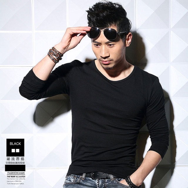 Men Long Sleeve V Neck T Shirt