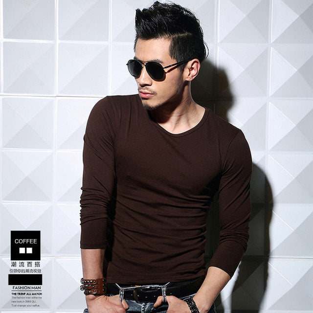 Men Long Sleeve V Neck T Shirt