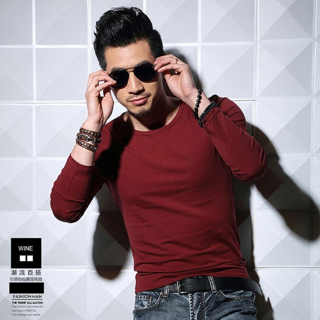 Men Long Sleeve V Neck T Shirt