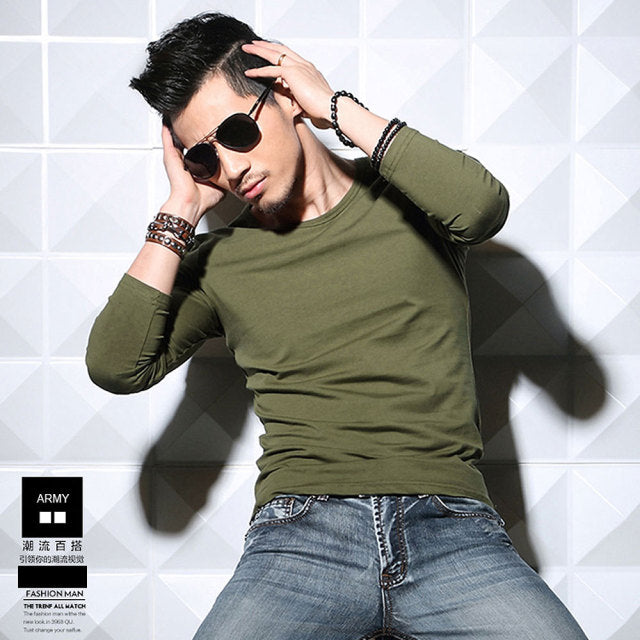 Men Long Sleeve V Neck T Shirt