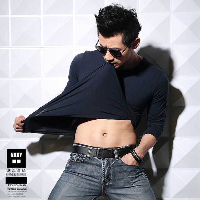 Men Long Sleeve V Neck T Shirt