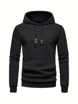 Men's Casual Waffle Pattern Pullover Hooded Sweatshirt With Kangaroo Pocket