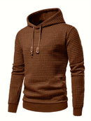 Men's Casual Waffle Pattern Pullover Hooded Sweatshirt With Kangaroo Pocket