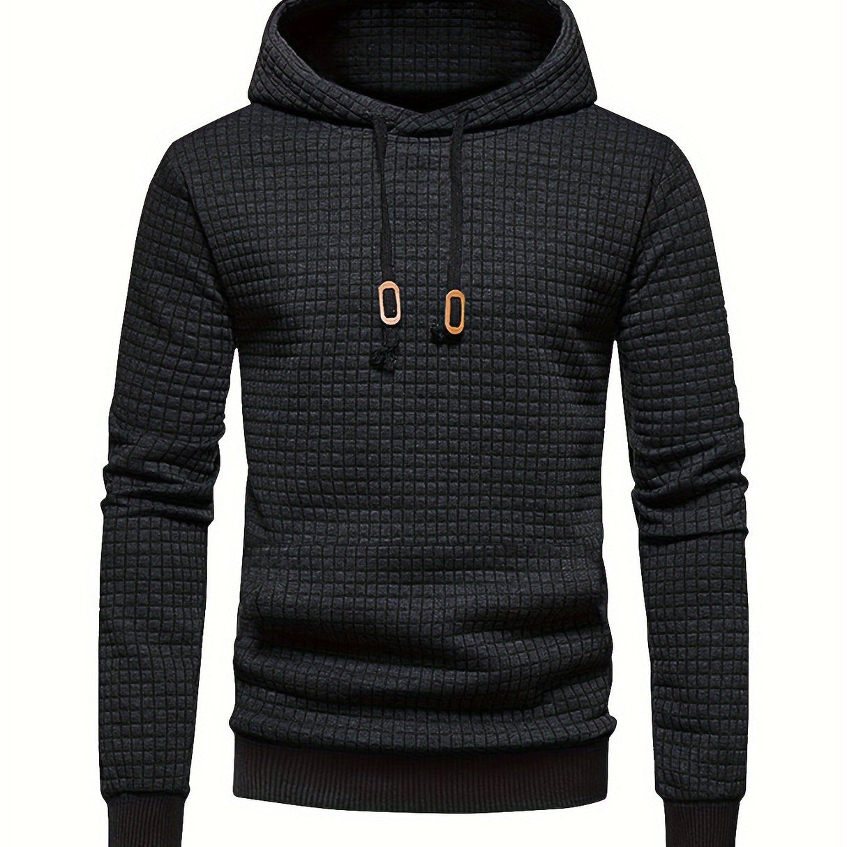 Men's Casual Waffle Pattern Pullover Hooded Sweatshirt With Kangaroo Pocket