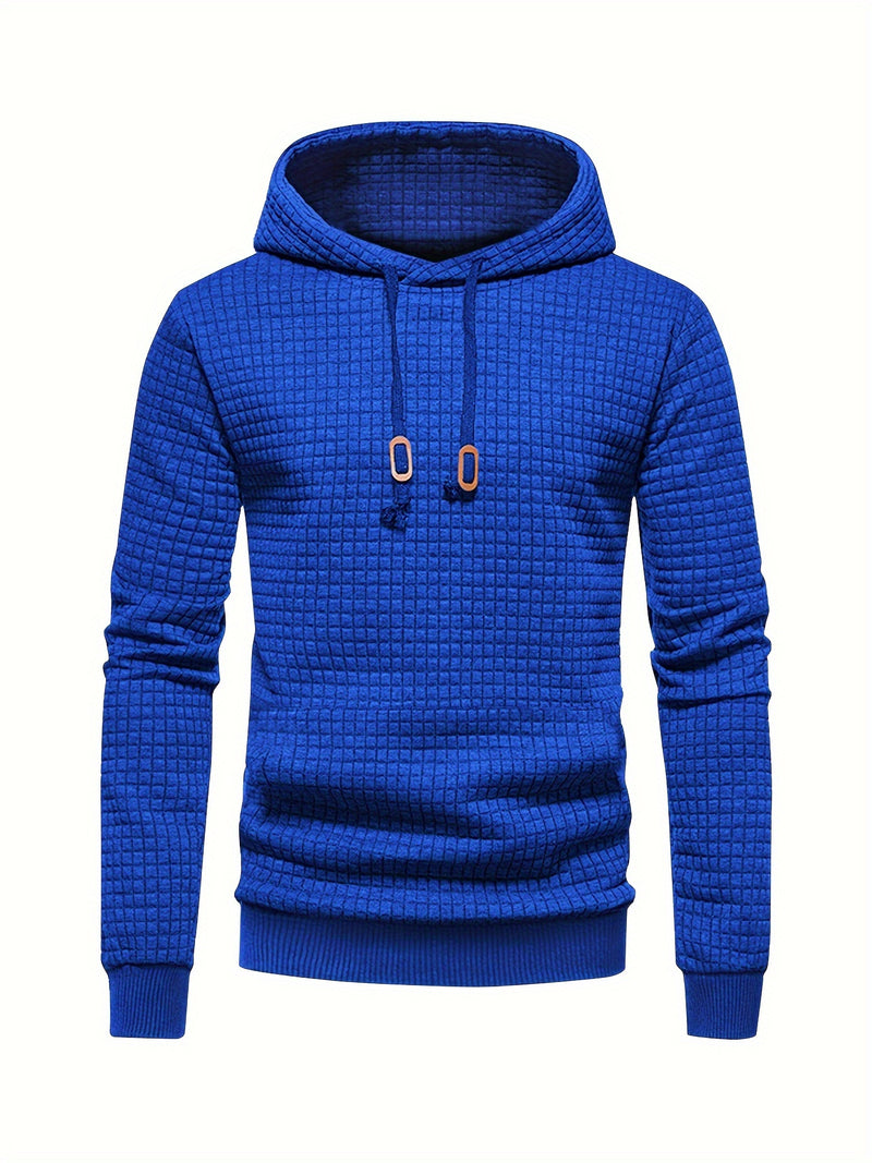 Men's Casual Waffle Pattern Pullover Hooded Sweatshirt With Kangaroo Pocket