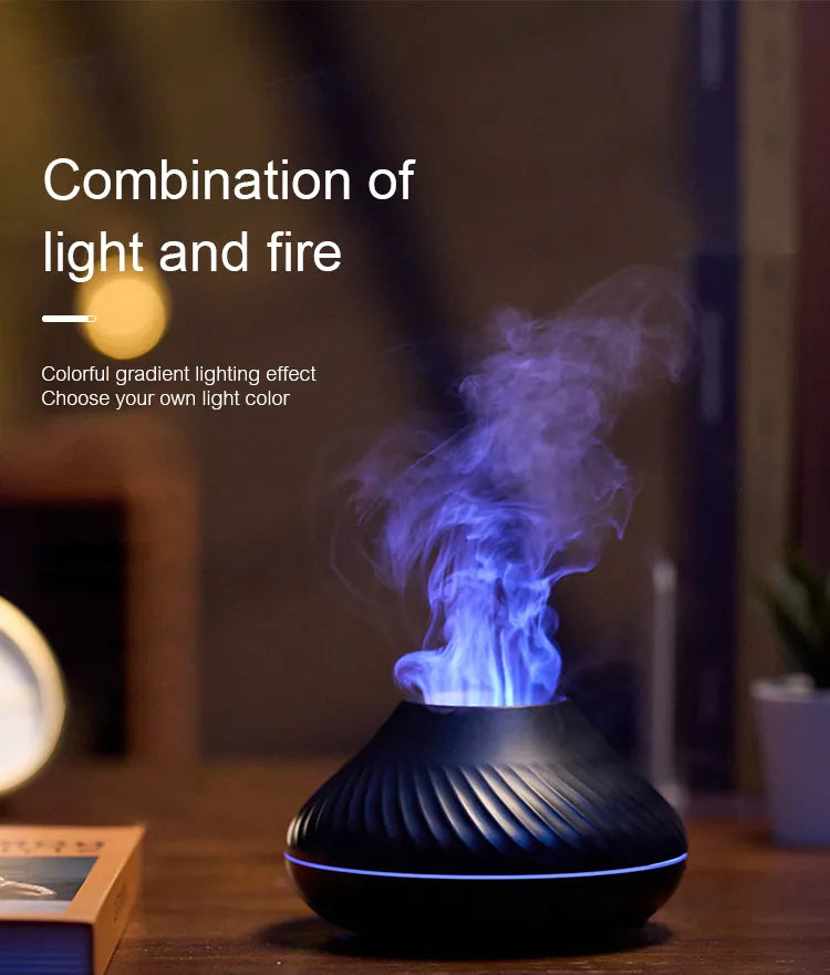 KINSCOTER USB Volcanic Aroma  Essential Oil Diffuser Air Humidifier with Color Flame Night Light