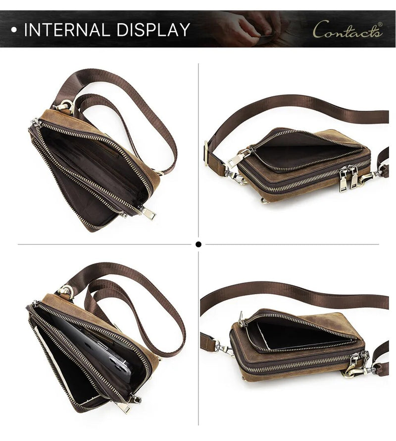 2023 Men's Leather Crossbody Bag With Mobile Phone Pouch.