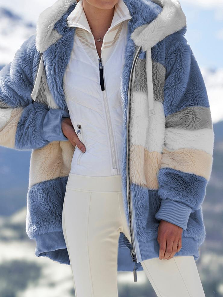Warm Plush Faux Fur/Zipper Casual Loose Hooded Coat.