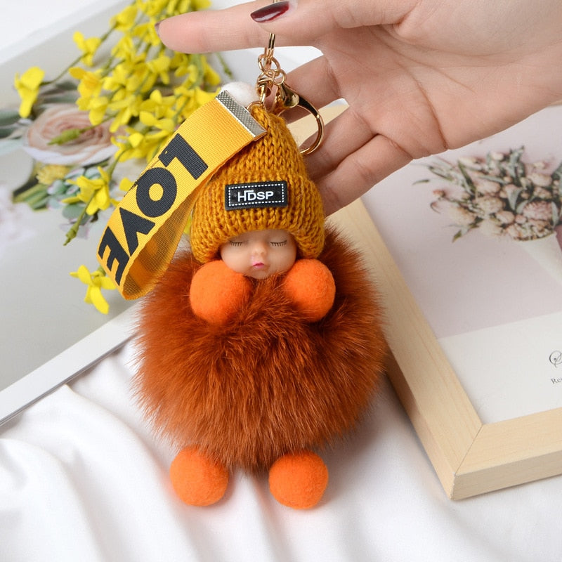 Pompom Cute Fluffy Plush Doll Keychains.