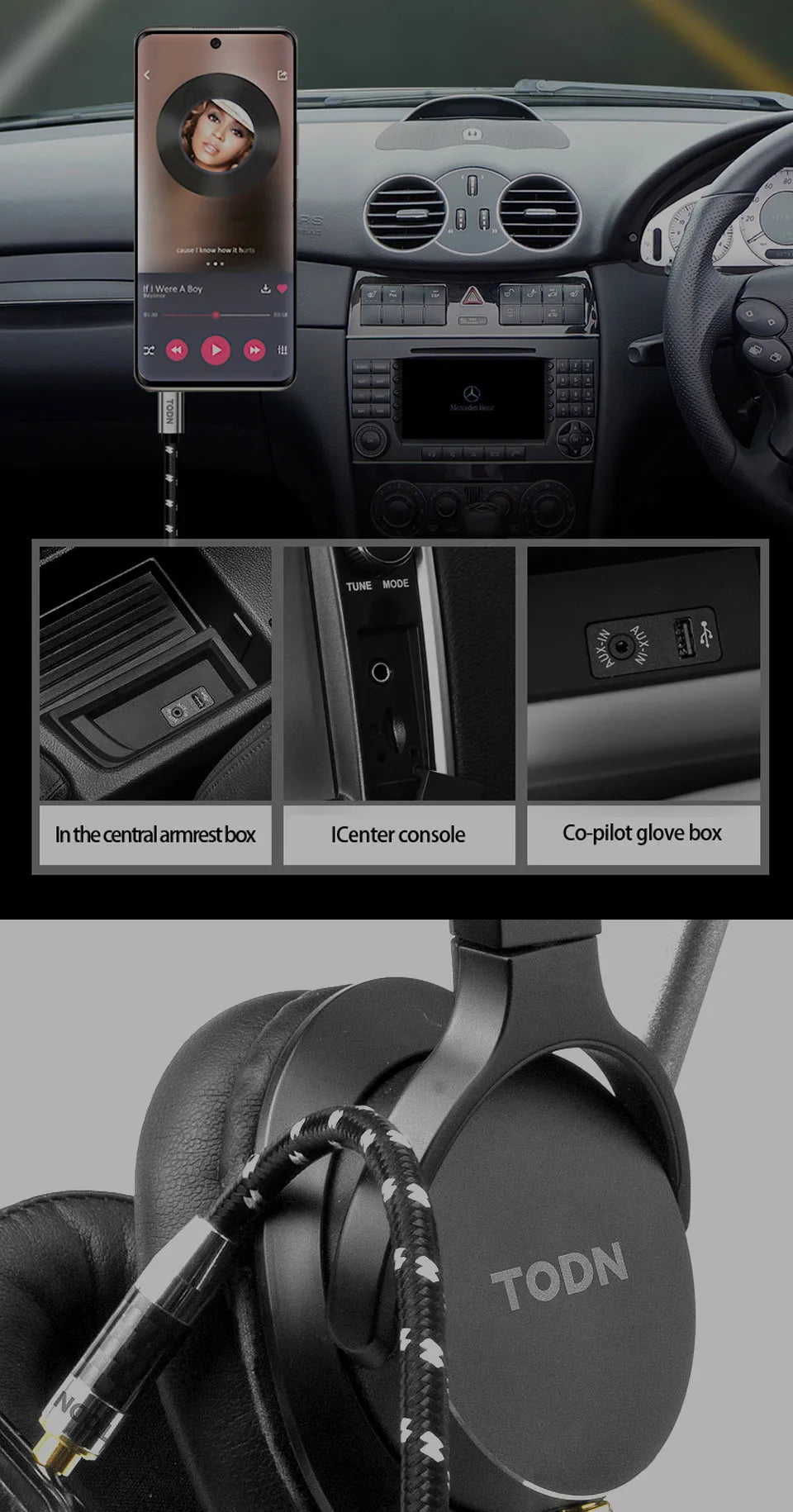 TODN type C to 3.5 mm jack aux audio USB cable silver 32bits/384khz Suitable for car xiaomi, earphones, speaker