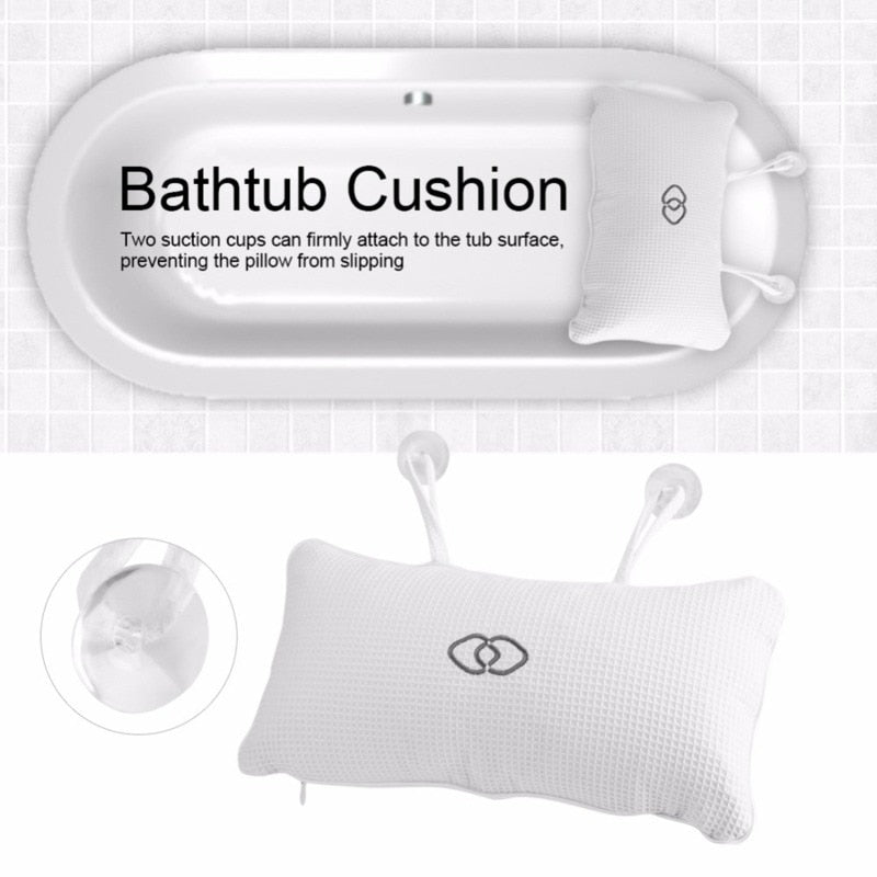 Non-Slip Bath Pillow with Suction Cups. Thick headrest to give your neck and back support.