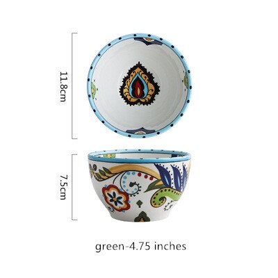 Bohemian Hand-Painted Ceramic bowls great for breakfast cereal, Salad, and soup.