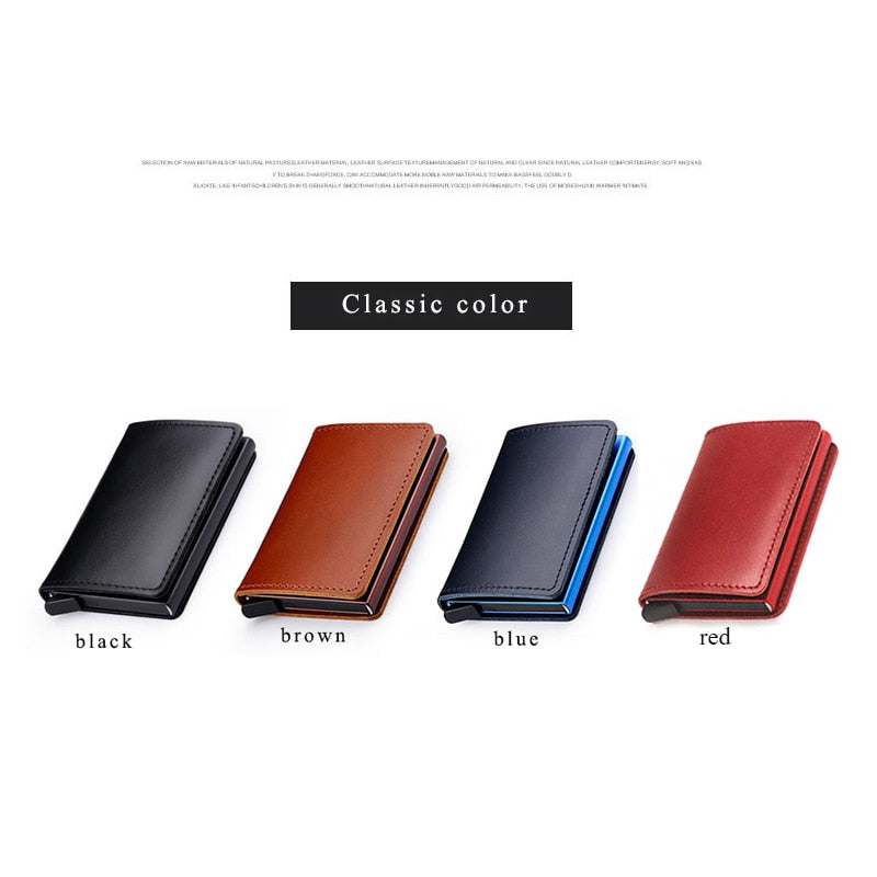 100% Genuine Leather Card Holder. RFID Protected 100% Genuine Leather. Metal side for credit cards to slide in.
