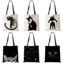 Linen Cat Printed Tote Bags.