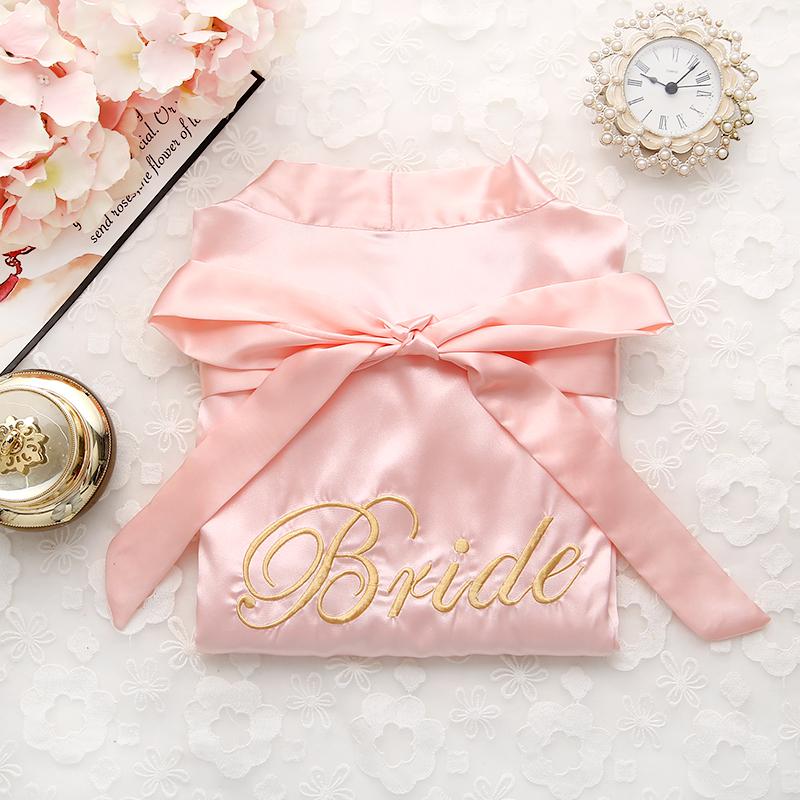 Short satin embroidered Bride and Bridesmaid bathrobe.