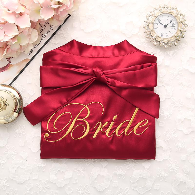 Short satin embroidered Bride and Bridesmaid bathrobe.