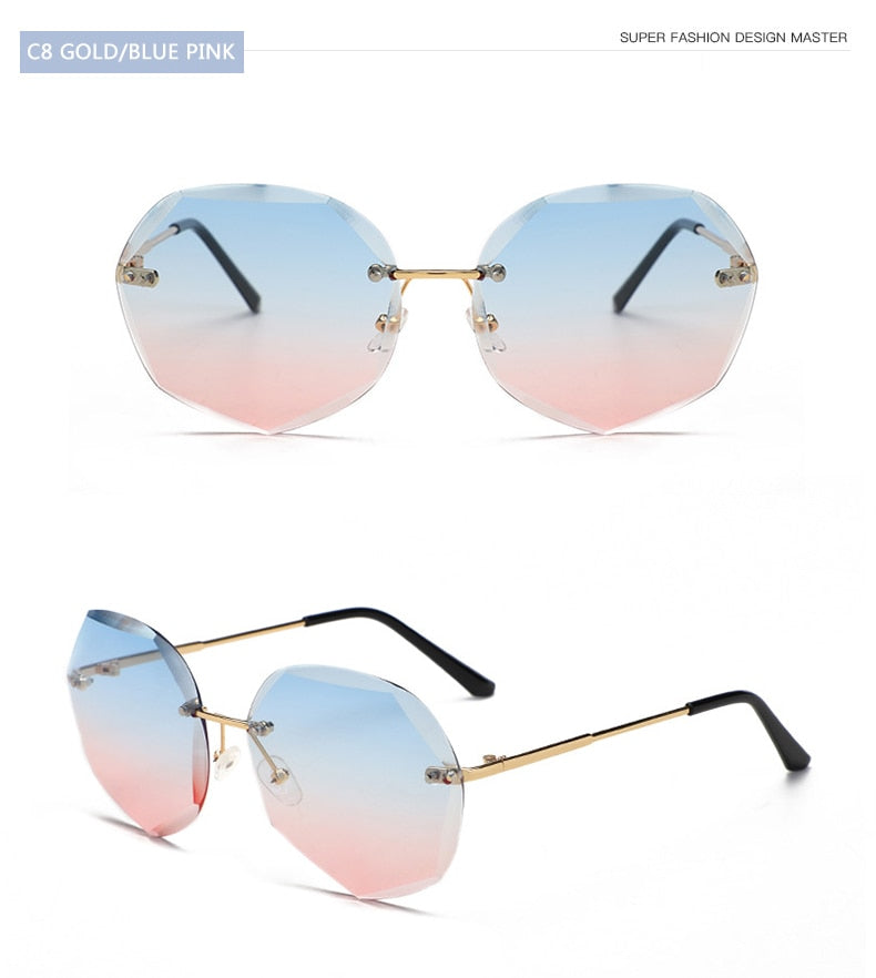 Women's rimless Gradient designer sunglasses.