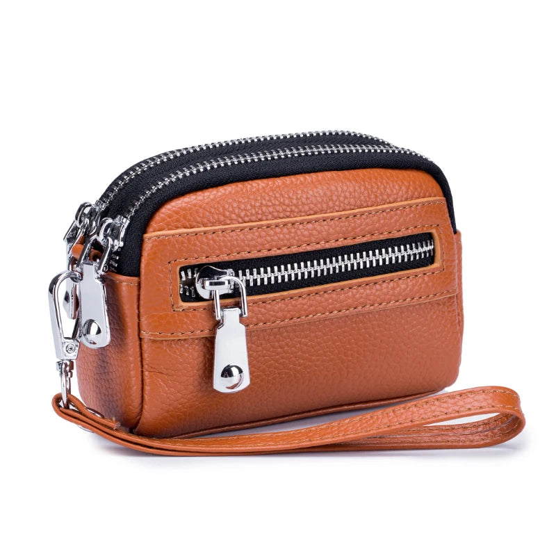 Women's Genuine Leather  Double Zipper Purse
