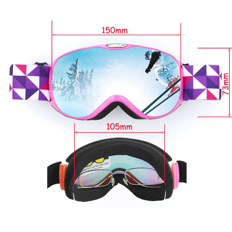 Children's Anti-fog, Double Layer Ski Goggles.