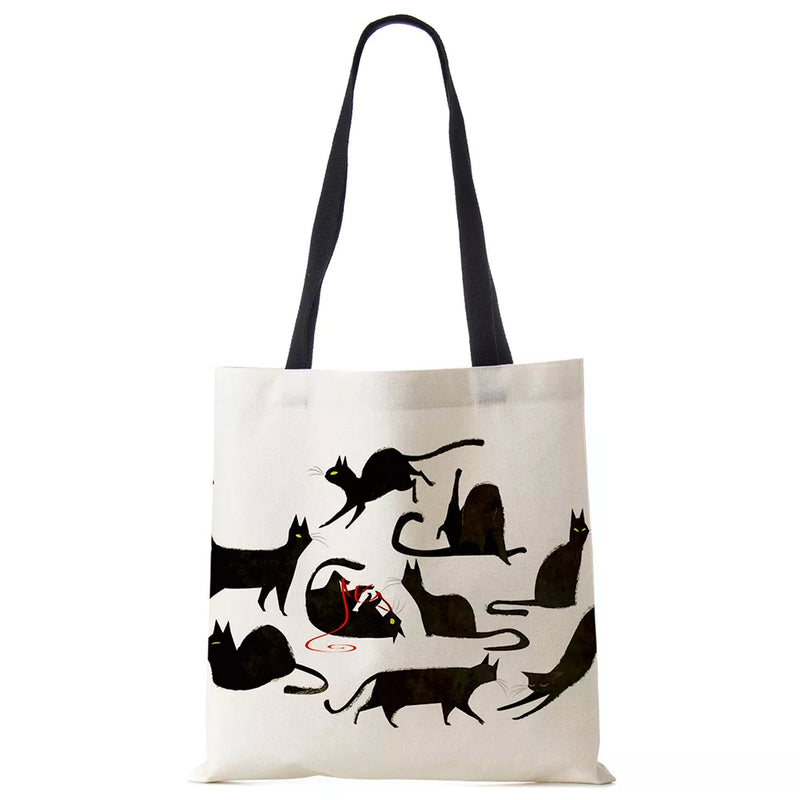 Linen Cat Printed Tote Bags.