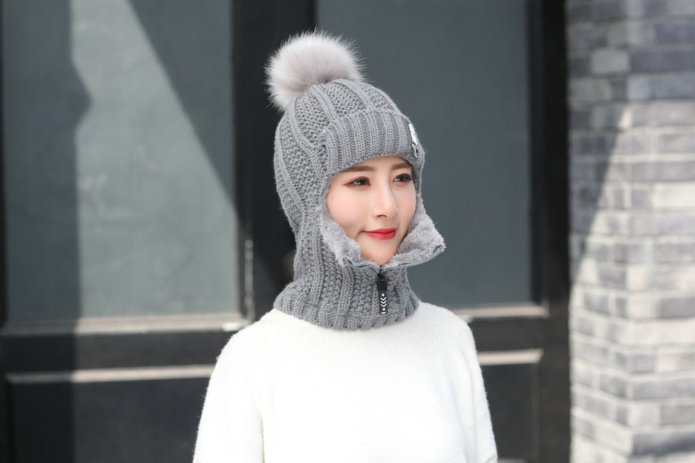 Women Wool Knitted Ski Hat.  Warm, thick scarf  to protect you from winter winds.