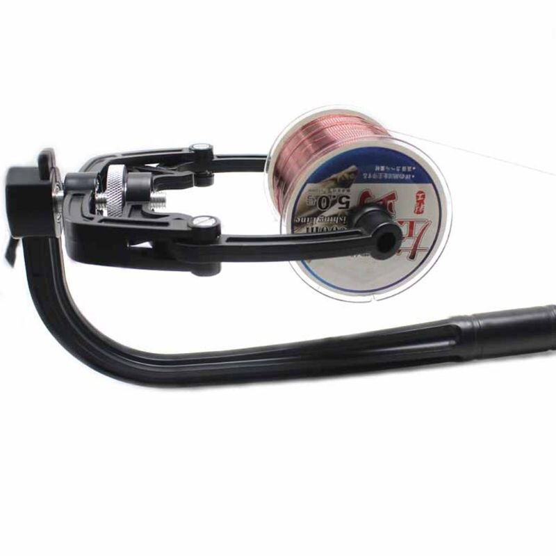 Portable fishing line winder. Lets you manually wind fishing line or coil.