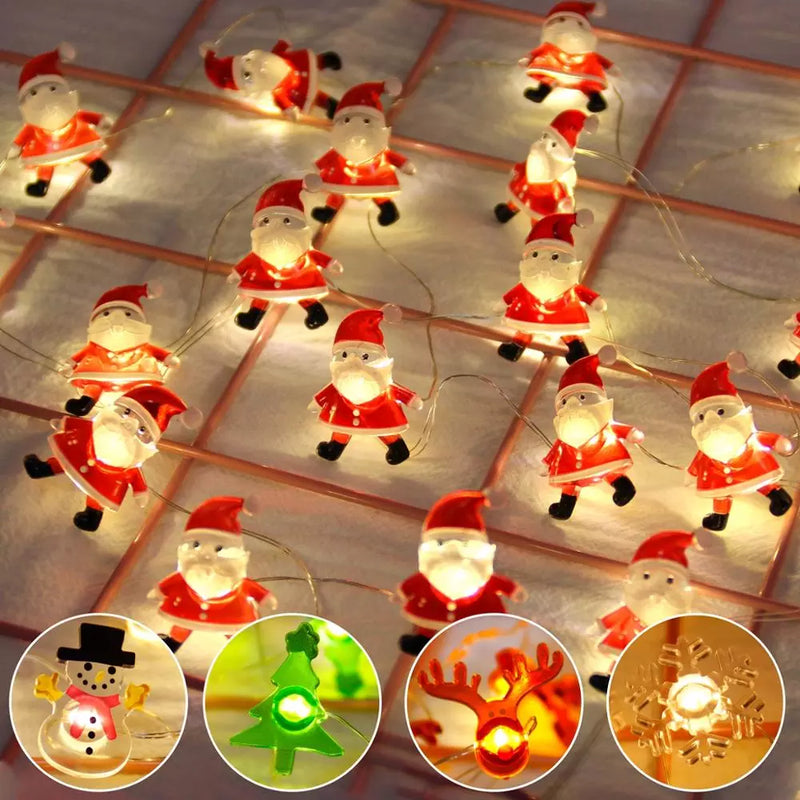 20 LED Lights 2M- Santa Claus, Snowman, Or Elk Christmas Garland.