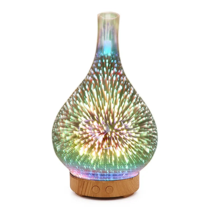 3D Glass Vase Aroma Essential Oil Diffuser With 7 Color LED Night Light.