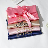 Short satin embroidered Bride and Bridesmaid bathrobe.