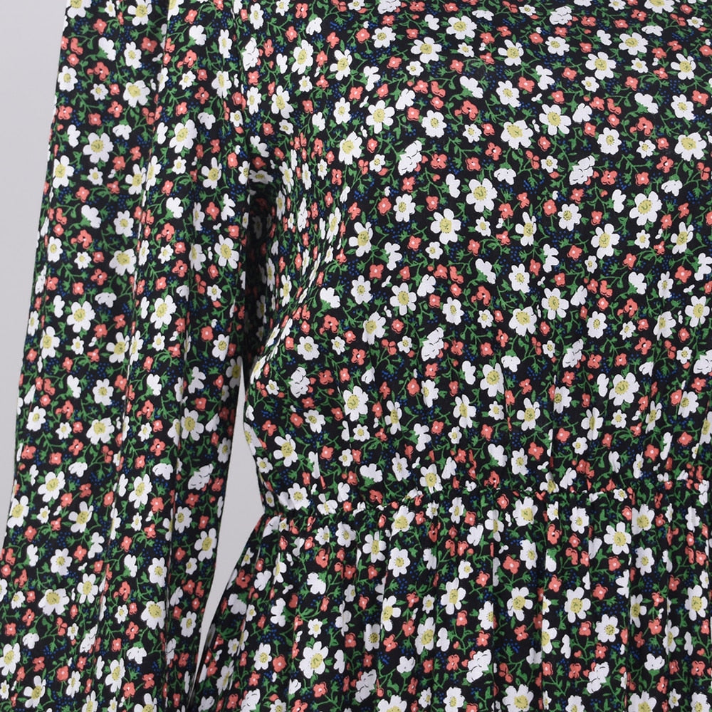Elegant Ladies Long Sleeve Flower patterned Dress.