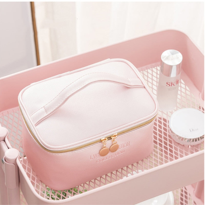 PURDORED 1 Pc  women's  Leather cosmetic Bag.  Leather Waterproof  Zipper Make Up organizer.