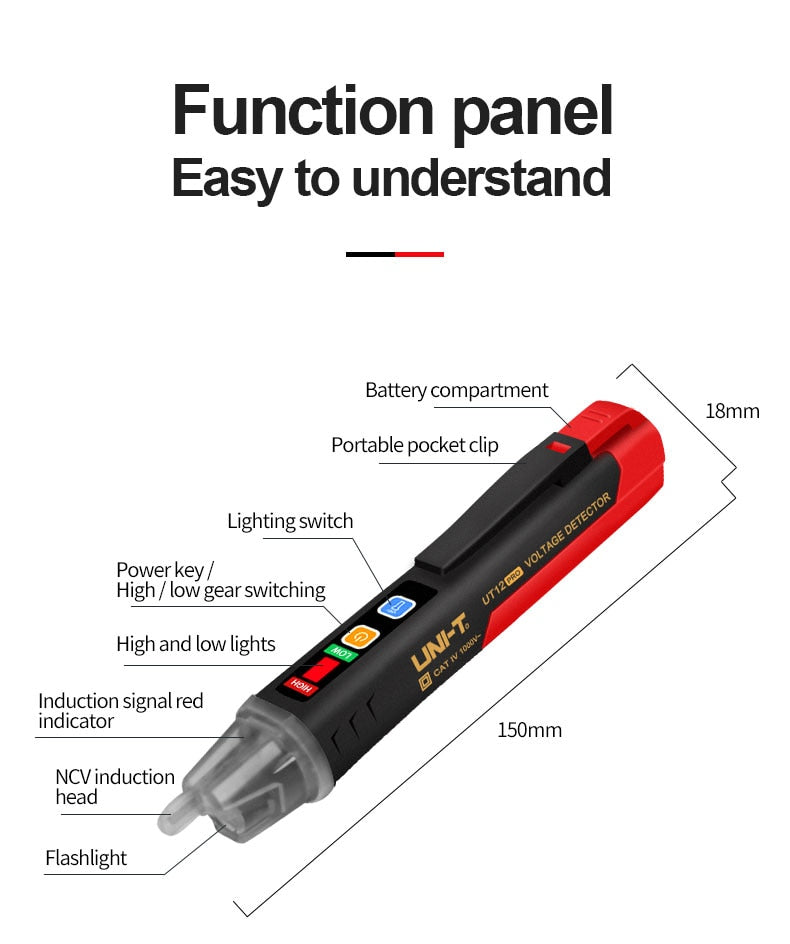 UNI-T AC Voltage Detector.  Electric LED tester pen. 12V- 1000V