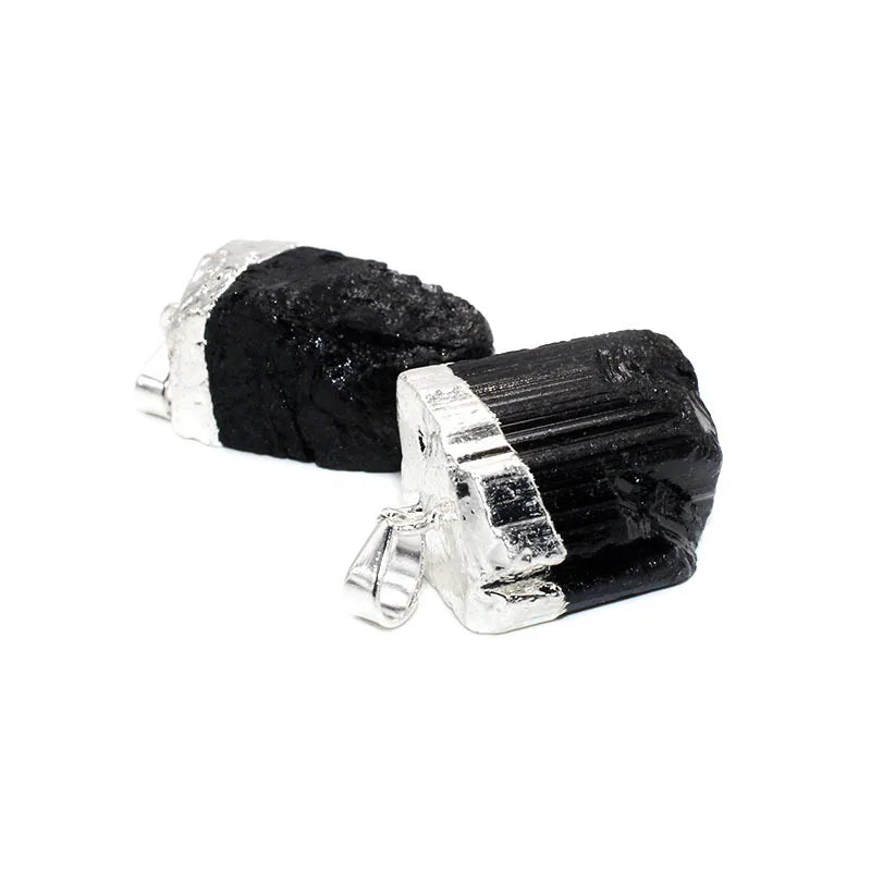 Natural Black Cylindrical Tourmaline Stone Energy Pendant