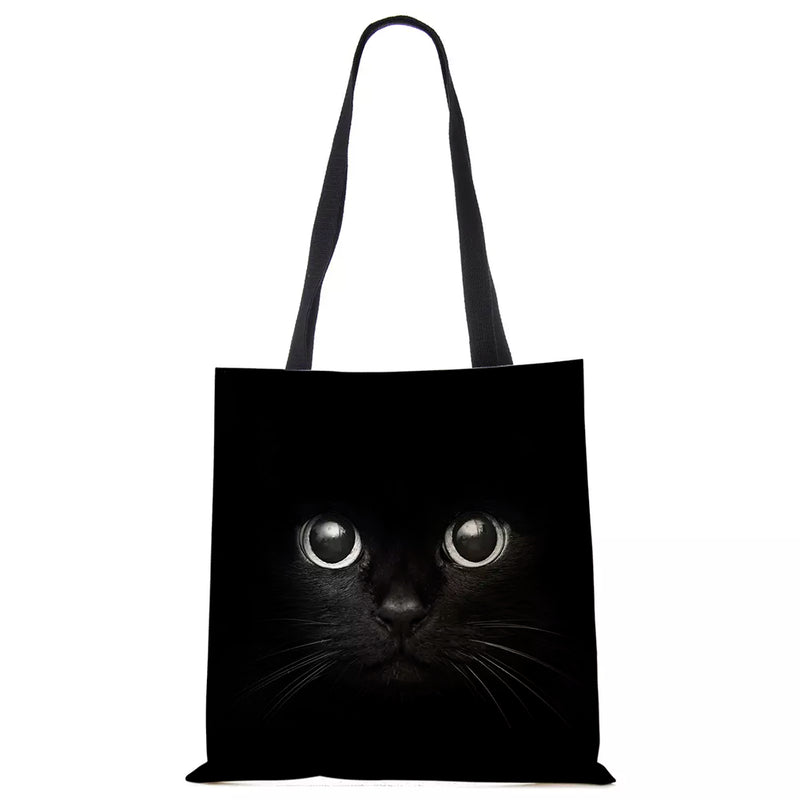 Linen Cat Printed Tote Bags.