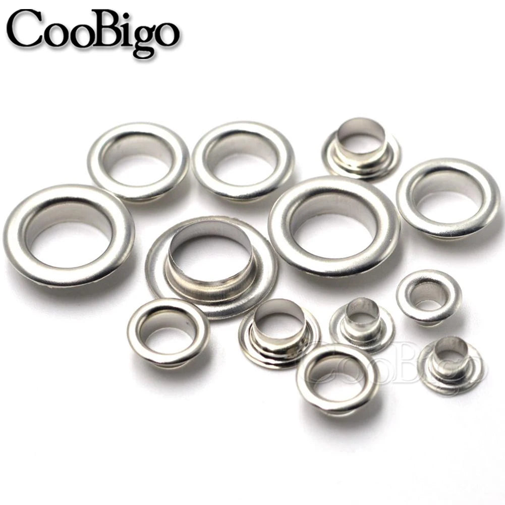 100/Set Metal Eyelet Grommet Rings Sizes 2mm 3mm 4mm 5mm 6mm 8mm 10mm 12mm 14mm 17mm