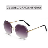 Women's rimless Gradient designer sunglasses.