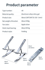 Adjustable Stand For All Notebook Computers. Silicone Anti slip Pads, Foldable With Height Adjustment.