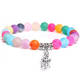 Ladies blue amazonite beaded bracelet with a metal elephant charm.