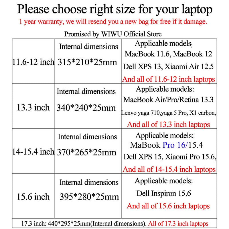 WiWU Waterproof Laptop Bag 15.3,16, 15.6, 14.2,Or 13.3  For MacBook Air Or Notebook Bag