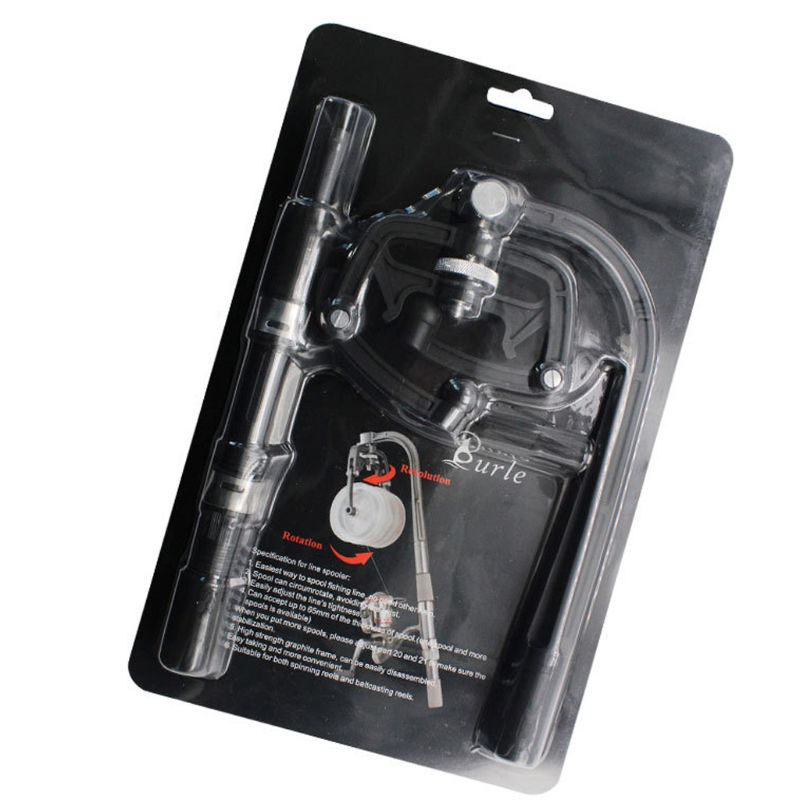 Portable fishing line winder. Lets you manually wind fishing line or coil.