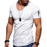 Men's fitness cotton V-neck t-shirt. short-sleeved with a zipper opening.
