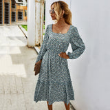 Elegant Ladies Long Sleeve Flower patterned Dress.