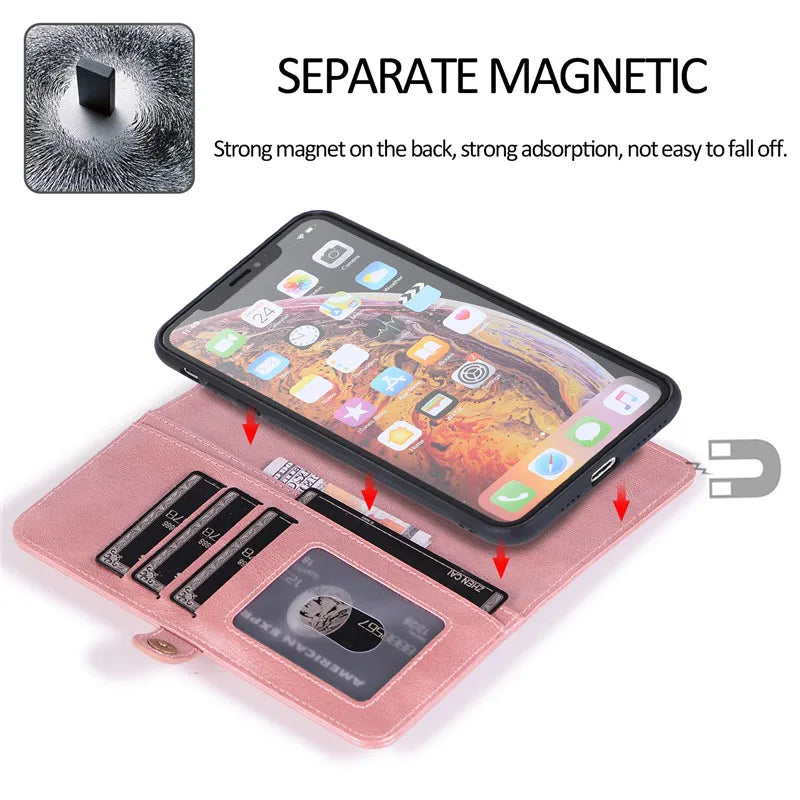 Magnetic Flip Leather Case For iPhone 15 Pro Max 14 Plus 13 12 11