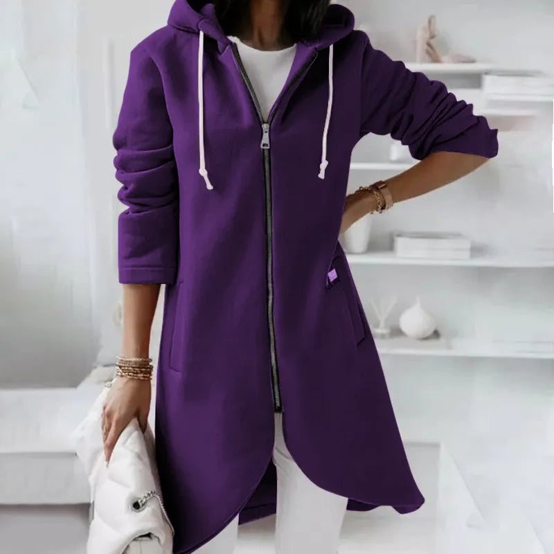 Women's Autumn Zipper Hooded Velvet Long Sweater.