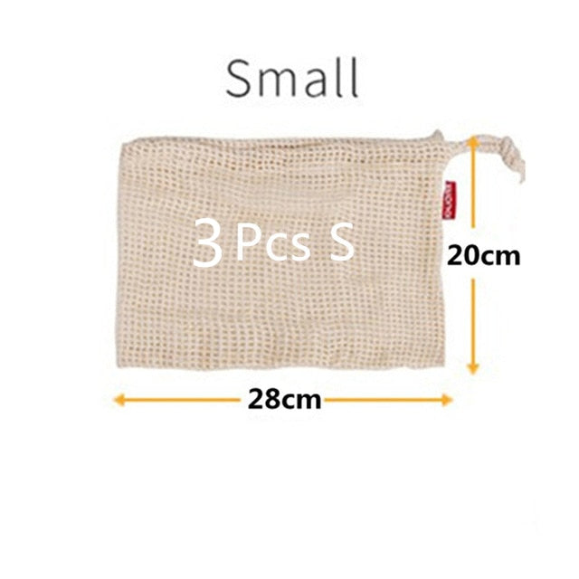 Reusable Cotton Mesh Produce Bags for Vegetables/ Fruit.